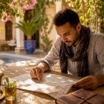Moroccan private guide planning tour route at riad