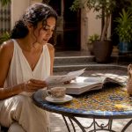 Traveler preparing travel documents for Morocco trip